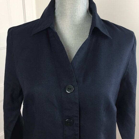Women's Linen Button Down Shirt sz M -Midnight Blue - Picture 2 of 9